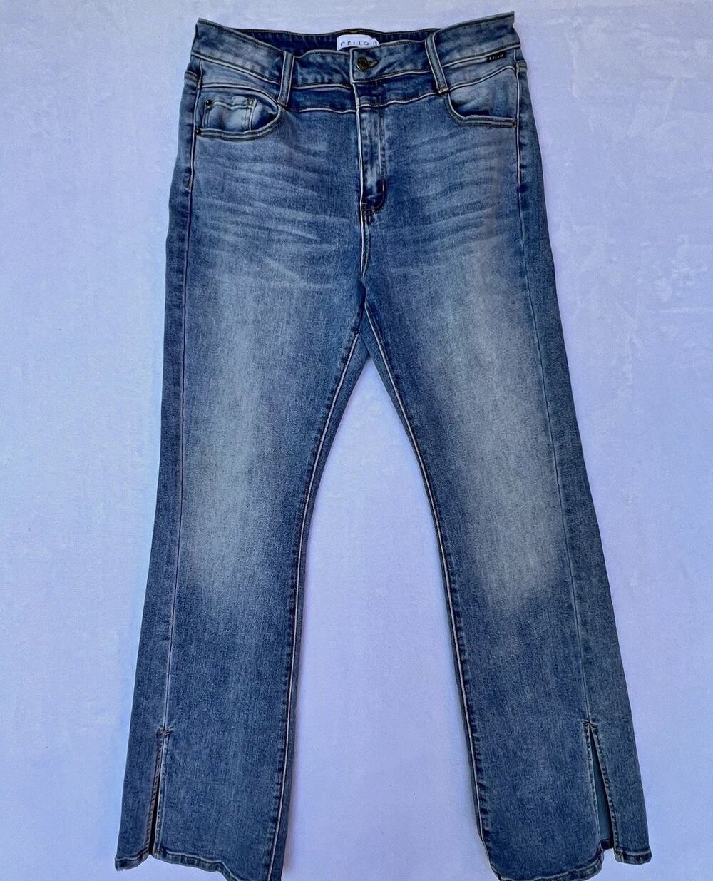Cello Jeans Womens 13 High Rise Flare Split Hem Light Wash Stretch Denim Y2K
